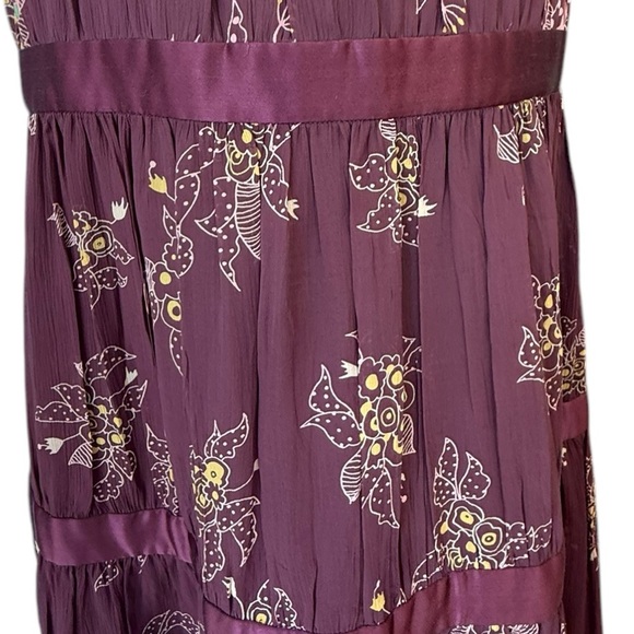 Marc Jacobs Silk Floral Ribbon Tiered Bohemian Midi Skirt Maroon Wine Size 12 - Picture 5 of 11